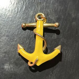 Vintage Danecraft Signed Yellow Enamel Anchor Nautical Brooch Pin Gold Tone